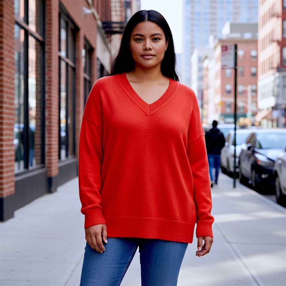On 34th Women's Red V-Neck Dropped-Shoulder Sweater, MACY'S! New! Size XL